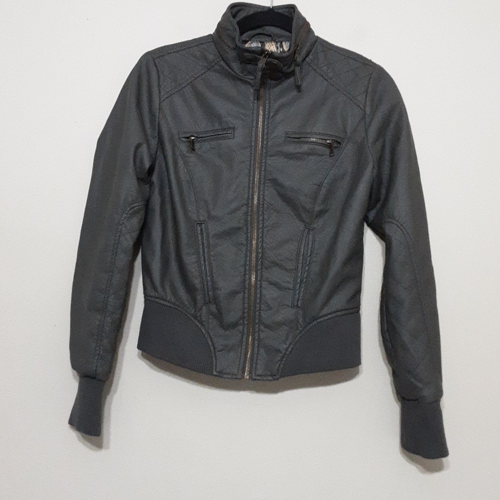 Ci sono bomber moto jacket coat women M vegan leather gray Retro y2k casual